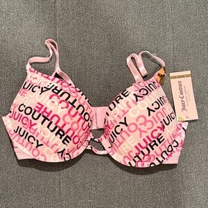 Juicy Couture Pink and Black Logo Bra